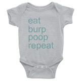 Eat, burp, poop, repeat - gray baby one-piece bodysuit