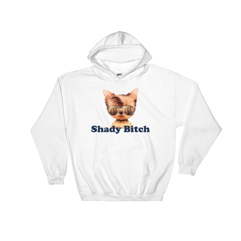 white hoodie - "shady bitch dog logo"