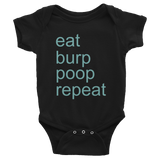 Eat, burp, poop, repeat - black baby one-piece bodysuit